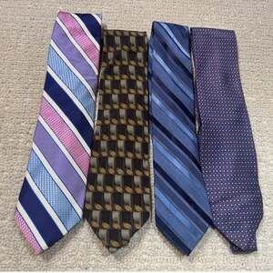 Y2K 90s Traditional Width Necktie Lot Officecore Tonal Blues Browns Muted Pastel